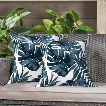 LVTXIII Outdoor Throw Pillow Covers 20 x 20 Inch, Covers ONLY Modern Cute Pattern Decorative Square Toss Pillow Case Pack of 2 for Home Patio Garden Sofa Bed Furniture, Palm Blue