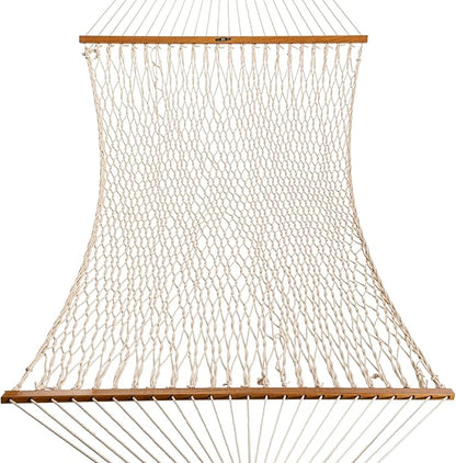 Original Pawleys Island Deluxe Oatmeal DuraCord Rope Hammock – 13 ft. x 60 in., 2-Person, 450 lb Capacity, Oak Spreader Bar, Zinc-Plated Hardware, Handcrafted in The USA