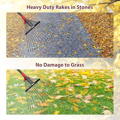 61 Inch Rake for Leaves , Adjustable 18 Tines with Expandable Head 9-18in Grass Rake Heavy Duty Metal Rakes for Women Children Yard Gardener Gardening Grass Debris Lawns