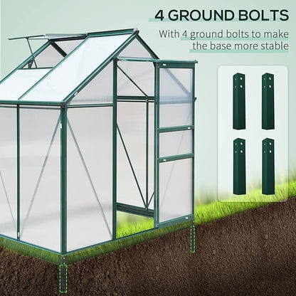 Outsunny 6' x 4' Greenhouse for Outdoors, Polycarbonate Greenhouse with Rain Gutter and Roof Vent, Aluminum Walk-in Green Houses for Outside for Patio Backyard Garden, Dark Green