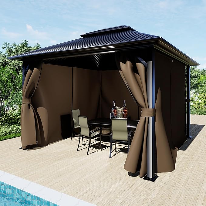 BPS 12' x 12' Gazebo Curtain Privacy 4-Panel Sidewall Outdoor Replacement Shade (Only Curtain)