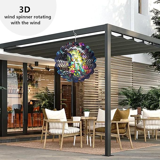 Wind Spinners Outdoor Hummingbird Art12 inch 3D Stainless Steel Laser Cut Metal Art Geometric PatternWind Sculpture Hanging for Yard Garden Decorations Wind Sculpture Gifts Outdoor