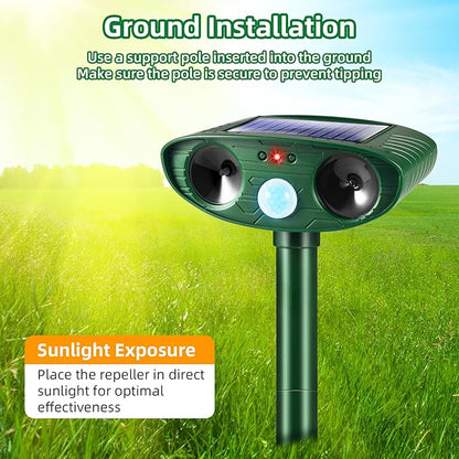 2 Pack Solar Animal Repellent Ultrasonic Outdoor Squirrel Racoon Fortress pro,Cat Deer Repellent with Motion Sensor,Waterproof Mouse Dog Skunk Rabbit Deterrent for Yard