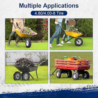MaxAuto Wheelbarrow Tire 4.80 4.00-8 Flat-Free 4.80/4.00-8 Tire and Wheel w/Grease Fitting, 3" Centered Hub, 3/4" Bearings, 4.80 4.00-8 Tires for Hand Truck, Trolley, Garden Cart, Wagons