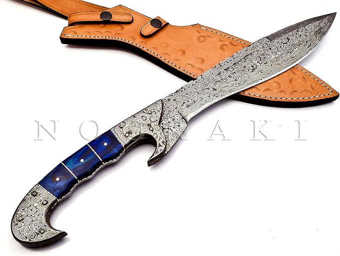 Nooraki - 18 inches Handmade Damascus Steel Machete/Kukri Knife, Bushcraft Knife, Hunting Knife, Camping Knife, Collectors Knife, Full Tang Handle With Leather Sheath - MK-310
