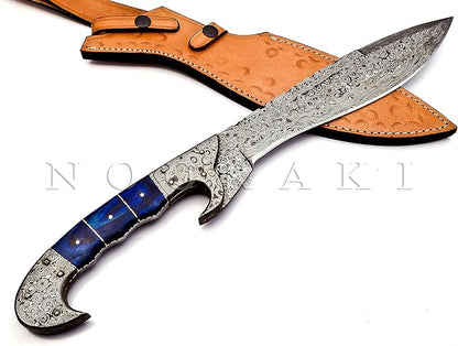 Nooraki - 18 inches Handmade Damascus Steel Machete/Kukri Knife, Bushcraft Knife, Hunting Knife, Camping Knife, Collectors Knife, Full Tang Handle With Leather Sheath - MK-310