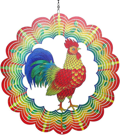 Chicken Wind Spinners Chicken Gifts for Women/Men 12 inch 3D Stainless Steel Hanging Wind Spinner Metal Wind Catchers Kinetic Sculpture for Indoor/Outdoor Decor, Yard Art, Garden Decorations