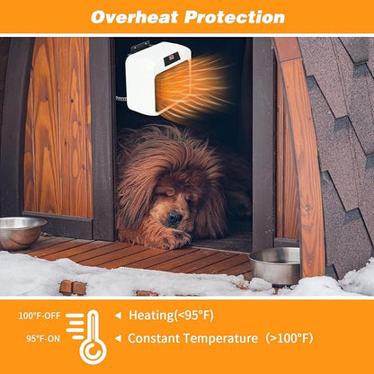 Rypet Large Dog House Heater with Thermostat, 300W/600W Safe Heater for Dog House Outdoor with 6 Ft Anti Chew Cord, Wall Mounted Dog Kennel Heated Electric Warmer for Most Dog Houses