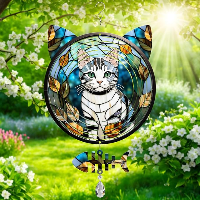 American Shorthair Cat Wind Spinner, American Shorthair Cat Wind Spinner Hanging for Yard and Garden