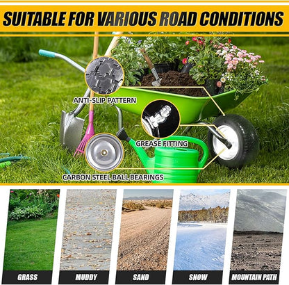 MZREXN 14.5" Wheelbarrow Tire Flat-Free 3.00/3.25/3.50/4.00-8" Solid Tire and Wheel with 3"-7" Centered Hub, 3/4" & 5/8" Bearings Replacement for Hand Truck/Dolly/Utility Cart/Garden Cart 2PCS Silver