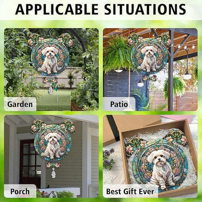 Maltese Dog Ears Wind Spinner, Maltese Wind Spinner Hanging for Yard and Garden V02