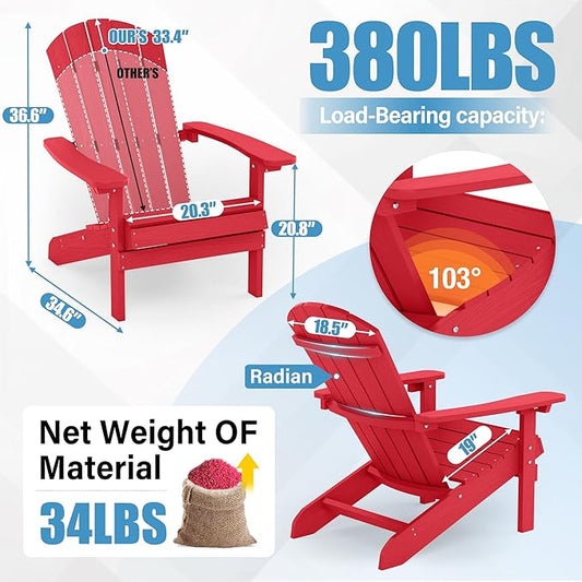 YEFU Adirondack Chairs Set of 6: Plastic Adirondack Chairs - Patio Chairs with Wood Texture - Outdoor Chair HIPS - Lawn Fire Pit Deck Porch Garden Chairs for Adults (Red)
