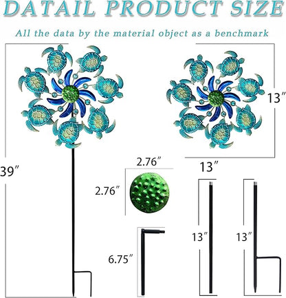 39" Sea Turtle Wind Spinners Garden Stake-Ocean Theme Outdoor Decorations- Metal Stake Yard Spinner-Wind Sculpture Yard Art Decorations for Patio,Swimming,Lawn & Garden Decor