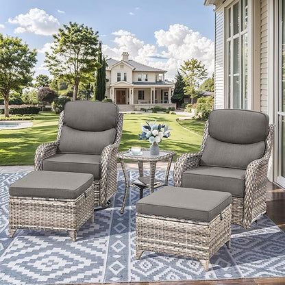 HUMMUH Outdoor Patio Wicker Swivel Rocker Chairs with 6-Inch Thick Cushion High Back 3 PCS Wicker Conversation Set for Porch Balcony Deck