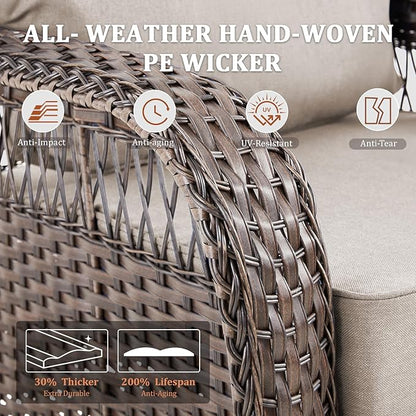 10 Pieces Patio Furniture Set Outdoor Sectional Sofa Couch with Rocking Swivel Chairs 5" Deep Seat Chairs, Modern Wicker Rattan Conversation Set, Beige/Brown Wicker
