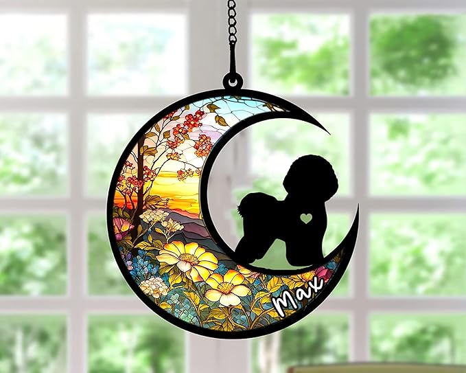 Personalized Dog Memorial, Custom Name Bichon Frise Dog Christmas Ornament with Name, Custom Breeds, Pet Loss Light Catcher, Gifts for Lovers Loss of Pet Sympathy on Mothers Day Christmas