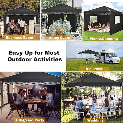 COBIZI Canopy Tent, 10x10 Pop Up Canopy Tent with Sidewalls and Roll-up Ventilated Windows with Mosquito net, Ez Outdoor Commercial Instant Gazebo Tent for Party Waterproof with Carrybag