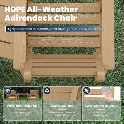 Tall Adirondack Chairs Set of 2, All Weather HDPE Poly Bar Height Balcony Adirondack Chair with Removable Double Connecting Trays, Outdoor Adirondack Barstools for Deck, Patio, Yard, Pool, Lawn