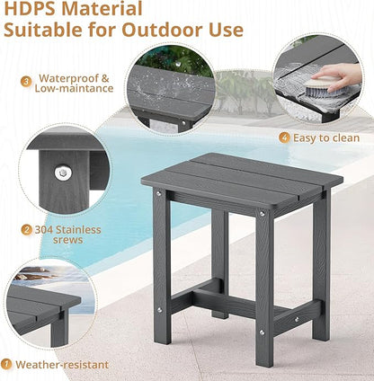 LUE BONA Outdoor Side Table Set of 2, HDPS Small Outdoor Table, Adirondack Side Table,Outside End Table for Patio, Porch, Pool, Weather Resistant/Easy Maintenance/Indoor or Outside Use, Dark Gray