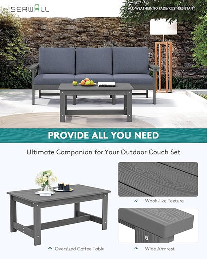 SERWALL HDPE Patio Sofa Set, 4-Piece Outdoor Sectional Furniture Set, All Weather Outdoor Couch Set Patio Furniture Set for Deck, Lawn, Blue Frame with Grey Cushion