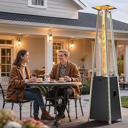 YITAHOME Pyramid Patio Heater with Quartz Flame Tube, 42,000–48,000 BTU Outdoor Propane or Gas Heater with Wheels and Cover, and Auto Shut-Off Protection for Backyards, Gardens, Bars, Black