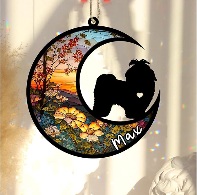 Personalized Dog Memorial, Custom Name Shih Tzu Dog Christmas Ornament with Name, Custom Breeds, Pet Loss Light Catcher, Gifts for Lovers Loss of Pet Sympathy on Mothers Day Christmas