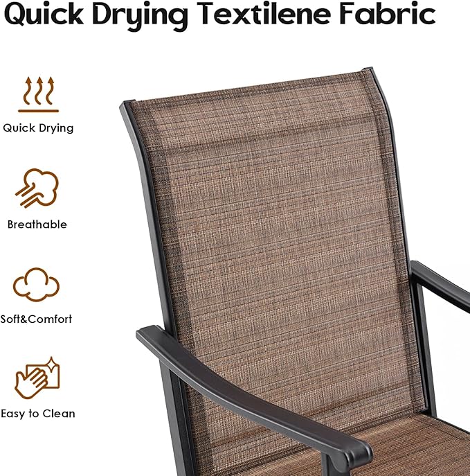 Patio Swivel Chairs Set of 2, Outdoor Dining Chairs with Textilene, Swivel & Rocker Metal Outdoor Patio Dining Chairs All-Weather for Backyard, Brown Fabric with Black Frame