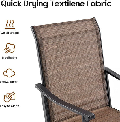 Patio Swivel Chairs Set of 8, Outdoor Dining Chairs with Textilene, Swivel & Rocker Metal Outdoor Patio Dining Chairs All-Weather for Backyard, Brown Fabric with Black Frame
