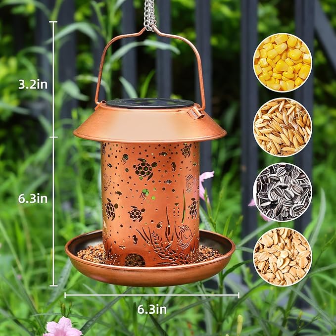 Bird Feeders for Outdoors Hanging Meta Solar Bird Feeder Chewproof Waterproof Sea Turtle Solar Lantern Decor Garden Gifts for Women Mom Friends Birds Lovers Decoration for Yard, Patio, Lawn,Christmas