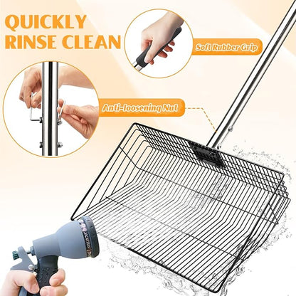 CAROD 15"-Large Thickened Chicken Poop Scooper, 24 to 68" Adjustable Chicken Coop Scoop for Poop with Stainless Steel Handle, Litter Scooper Sifting Shovel Chicken Coop Accessories