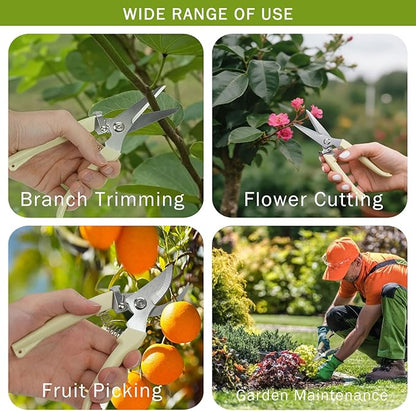 2Pcs Professional Pruning Shears (Include 1 Bypass Pruning Shears and 1 Straight Blade Garden Scissors) Premium Garden Shears for Trimming Flowers, Shaping Plants, Bonsai,hydroponics,herbs