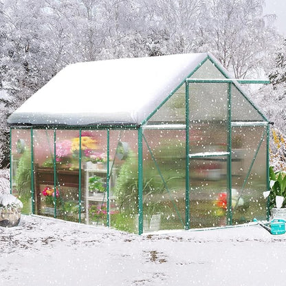 Polycarbonate Greenhouse Kit, 10x6 FT Heavy Duty Outdoors Durable Green House with Double Vent Window Lockable Door, Twin-Wall Panels, Walk in Green Houses for Backyard Outside Garden