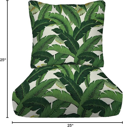 RSH DECOR: Deep Seating Cushion with Pillow Back | 25” x 25” Seat | Water and Fade-Resistant Spun Fabric | Outdoor Chair Cushion Set for Patio Furniture | Swaying Palms Aloe