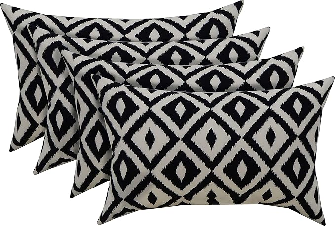 RSH Décor - Jumbo Lumbar Throw Pillows – Set of 4 | 26" x 16" | Indoor Outdoor Use – Patio, Lounge, Adirondack, Deck | Water & Fade-Resistant | Includes Down-Alternative Inserts | Black & White Aztec