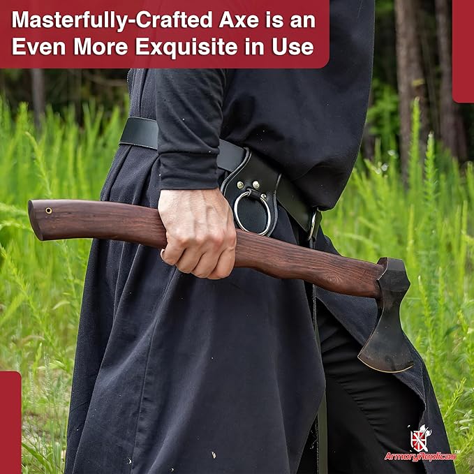 Armory Replicas™ Hand Forged Rustic Iron Steel Battle Axe – 20" Wood Handle, Fully Functional Camping & Reenactment Tool – Perfect for Outdoor Survival