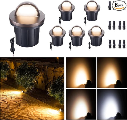 Landscape Well Light, Warm-White 5 Colors Selectable LED Low Voltage In Ground Lights, IP67 Waterproof 12V Outdoor, Single Side 6W 420LM Aluminum ORB for Pathway Lawn 6 Pack