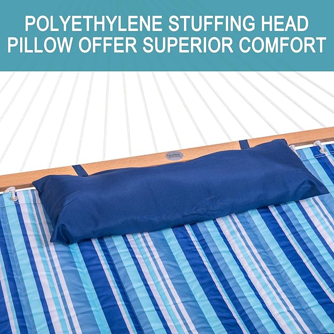Lazy Daze Hammocks 12 FT Quilted Fabric Double Hammock with Spreader Bars and Detachable Pillow, 450lbs Weight Capacity
