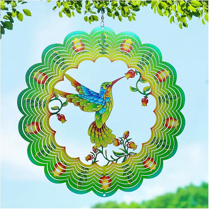 Hummingbird Wind Spinners Hummingbird Gifts for Women/Men 12 inch 3D Stainless Steel Hanging Wind Spinner Metal Bird Wind Catchers Kinetic Sculpture for Indoor/Outdoor Decor,Yard Art,Garden Decoration