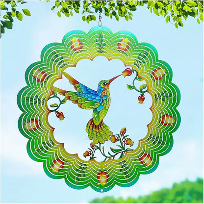 Hummingbird Wind Spinners Hummingbird Gifts for Women/Men 12 inch 3D Stainless Steel Hanging Wind Spinner Metal Bird Wind Catchers Kinetic Sculpture for Indoor/Outdoor Decor,Yard Art,Garden Decoration