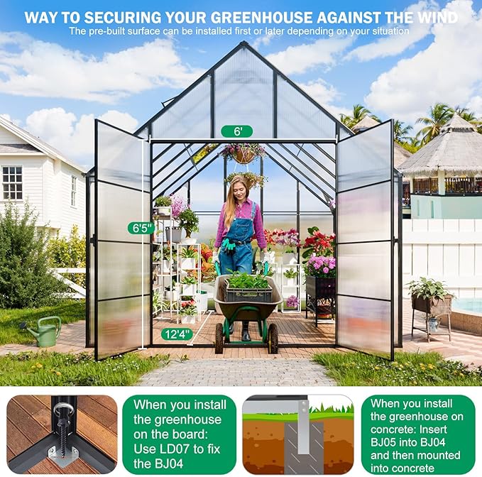 CDCASA 16.5x10.2x10 FT Greenhouse for Outdoors,Easy Assembly Large Polycarbonate Greenhouse Aluminum Greenhouses w/3 Vents Window, Swing Door, Outside Walk-in Green House for Patio, Backyard, Garden