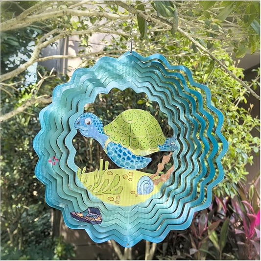 Pixelart Sea Turtle Wind Spinner 3D Hanging Wind Spinner Sea Turtle Ornament Gifts Metal Wind Kinetic Sculpture for Outdoor&Indoor Decor, Yard Art, Garden Decoration (12''-1pc, Pixart Sea Turtle)