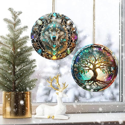 Colorful Ceramic Wolf Christmas Ornament, Wolf Ornaments for Christmas Tree, Holiday Decorations, Christmas Decor, Wolf Lovers, Wolf Gifts, Christmas Ornament Gift Ideas