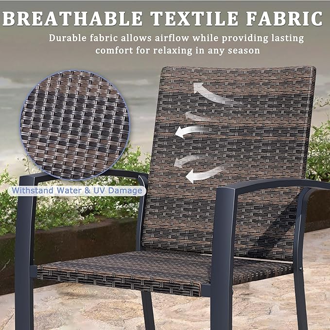 Outdoor Dining Chairs Set of 2, Stackable Patio Chairs with Woven Rattan Back & Seat, Perfect for Patio, Garden, or Deck, Rattan Gray Brown