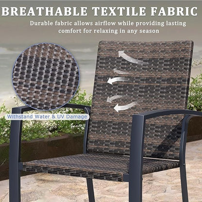 Outdoor Dining Chairs Set of 2, Stackable Patio Chairs with Woven Rattan Back & Seat, Perfect for Patio, Garden, or Deck, Rattan Gray Brown