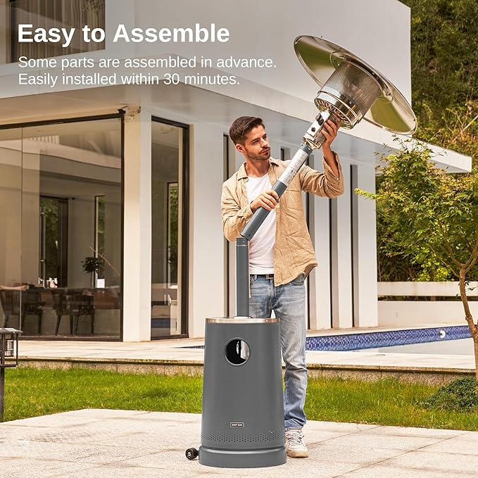 EAST OAK 50,000 BTU Patio Heater with Sand Box, Table Design, Double-Layer Stainless Steel Burner, Wheels, Triple Protection System, Outdoor Heater for Home and Residential, Lava Smoke