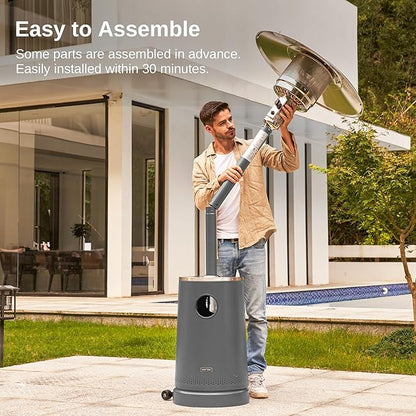 EAST OAK 50,000 BTU Patio Heater with Sand Box, Table Design, Double-Layer Stainless Steel Burner, Wheels, Triple Protection System, Outdoor Heater for Home and Residential, Lava Smoke