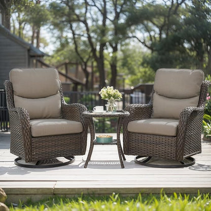 HUMMUH Wicker Patio Furniture Set with Outdoor Swivel Rocker Patio Chairs,High Back Outdoor Couch and Table 5 Pieces Outdoor Furniture for Porch Garden Deck