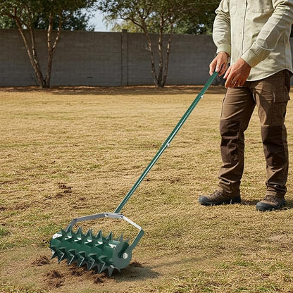 Outvita 60’’ Rolling Lawn Aerator, Heavy Duty Manual Aerator Lawn Tool for Garden Yard Patio with W-Shaped Blades ＆ 49" Handle (Green)
