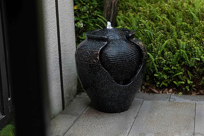 17.7 in. Glazed Pot Water Fountain with LED Light, Provide Indoor and Outdoor Water Features for Gardens、Backyard、Living Rooms、 Offices (Bronze Blue)