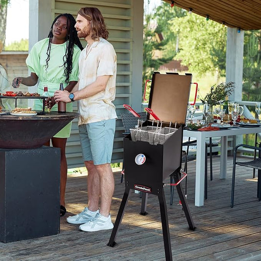 Creole Feast DF02B Outdoor Propane Deep Fryer with Baskets and Lid, 17 Qt. Oil Capacity & Real-Time Temperature Control, 54,000 BTUs Output for Frying Fish, Chicken Wings and French Fries, Black